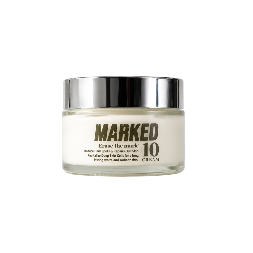 Marked 10 cream in a frosted glass jar with silver lid